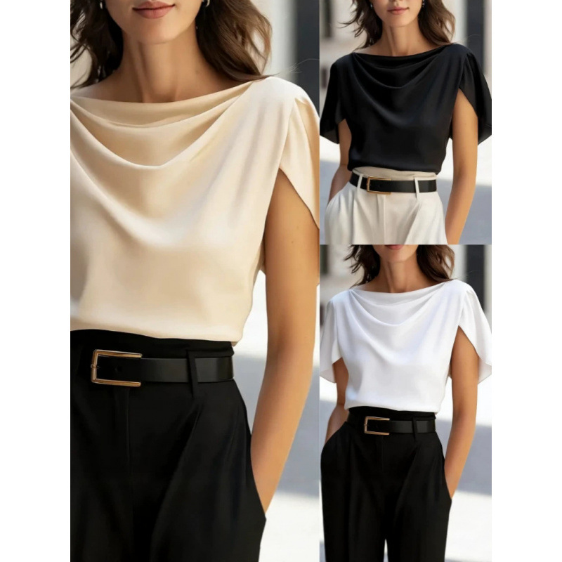 Women's Asymmetric One-Shoulder Ruffle-Sleeve T-Shirt, Solid Color, Flattering Fit