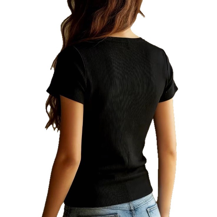 Women's Sheer Mesh V-Neck Slim Short Sleeve Knit Top