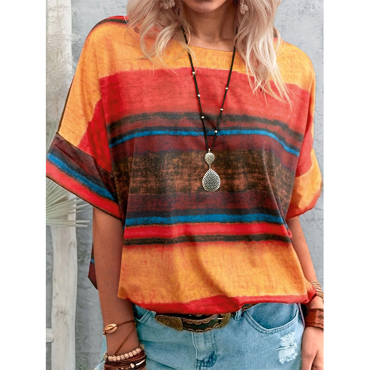 Women's Short Sleeve Gradient Colorblock T-Shirt
