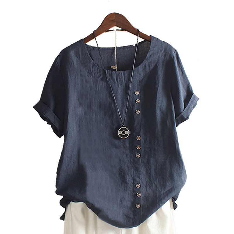 Women's Cotton Linen Plus Size Loose Casual T-Shirt