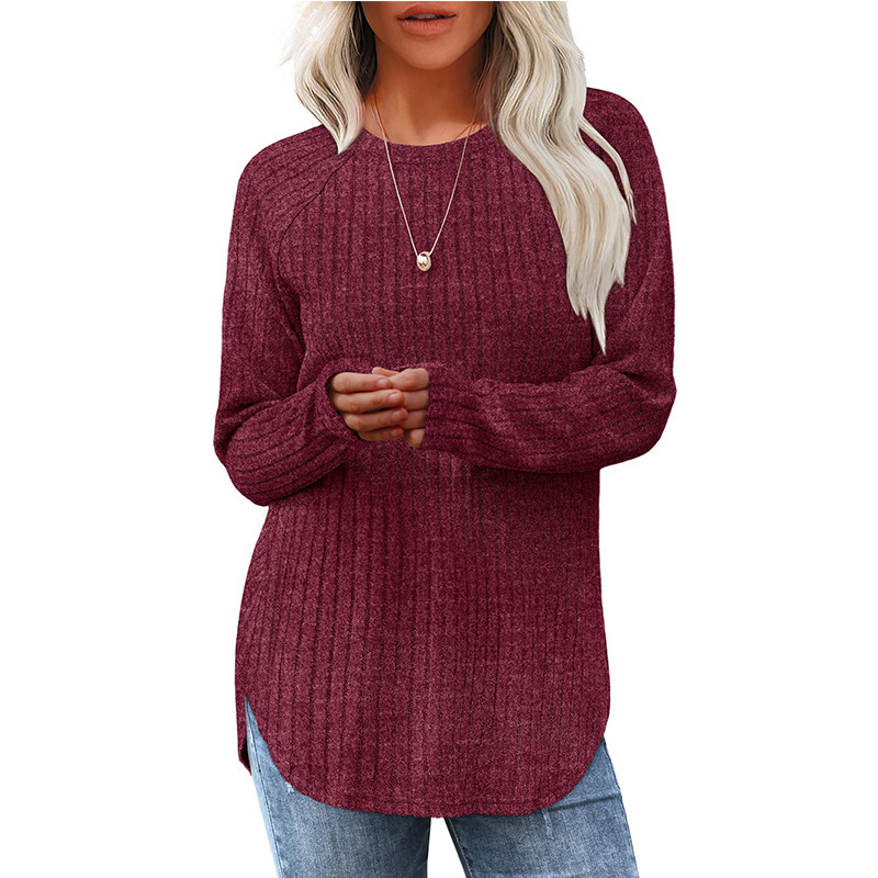 Women's Loose Crewneck High-Low Hem Long Sleeve Top
