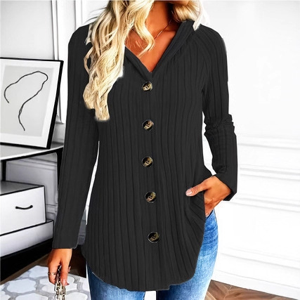Button Waist Long Sleeve Hooded Top
