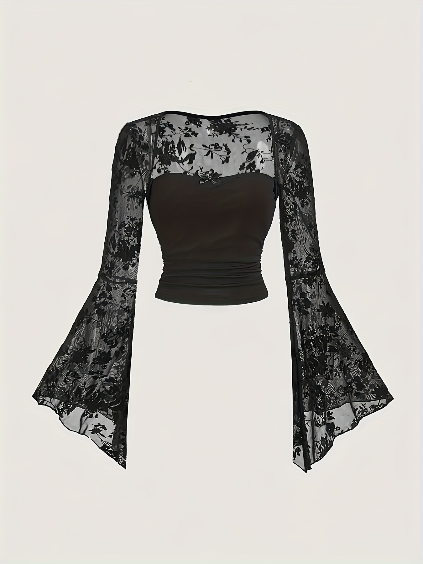 Lace Patchwork Mesh Long Sleeve Top