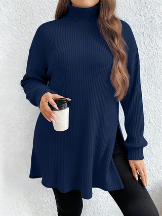 Irregular Split High Neck Plus Size Sweater Top