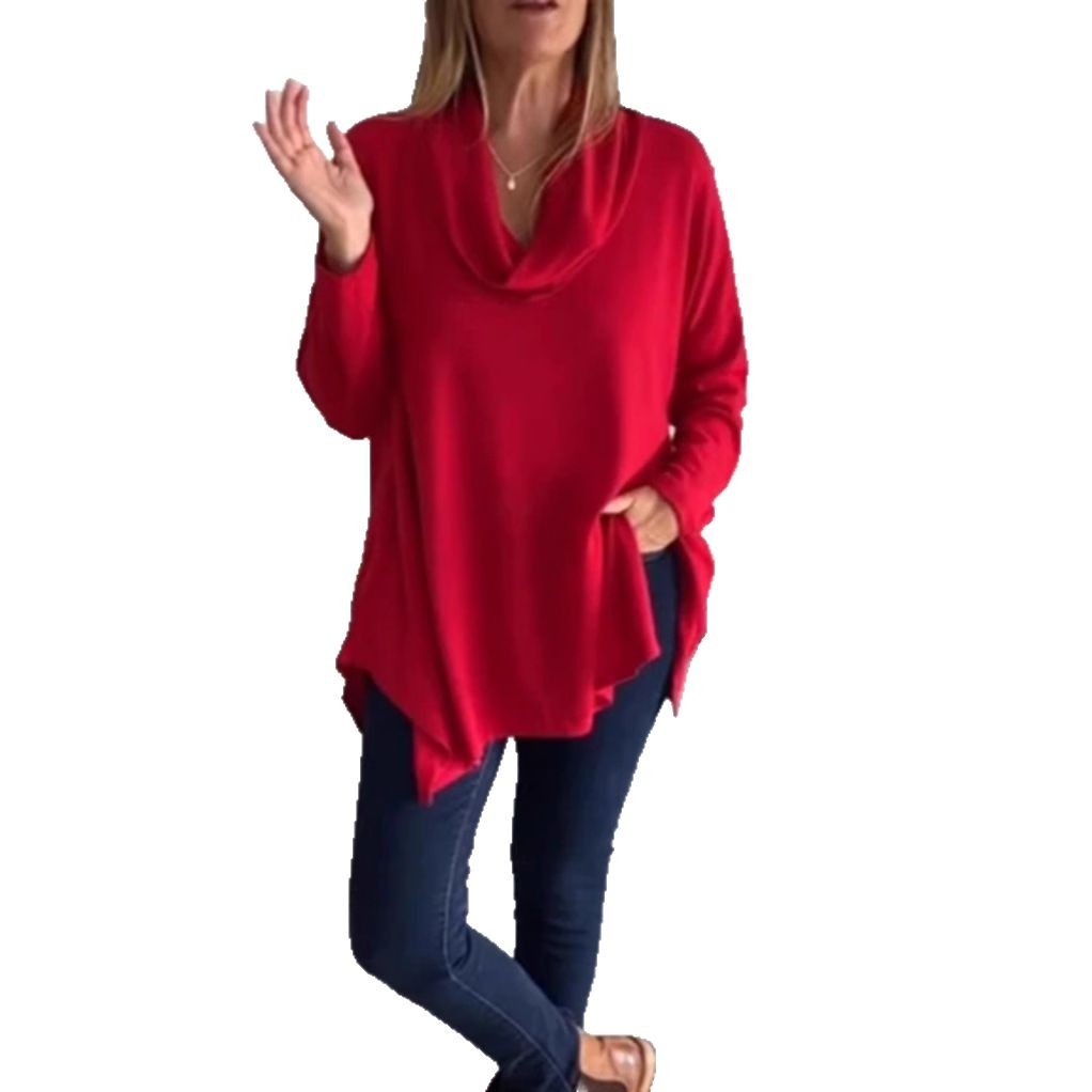 Women's Solid Color Cowl Neck Long Sleeve Top