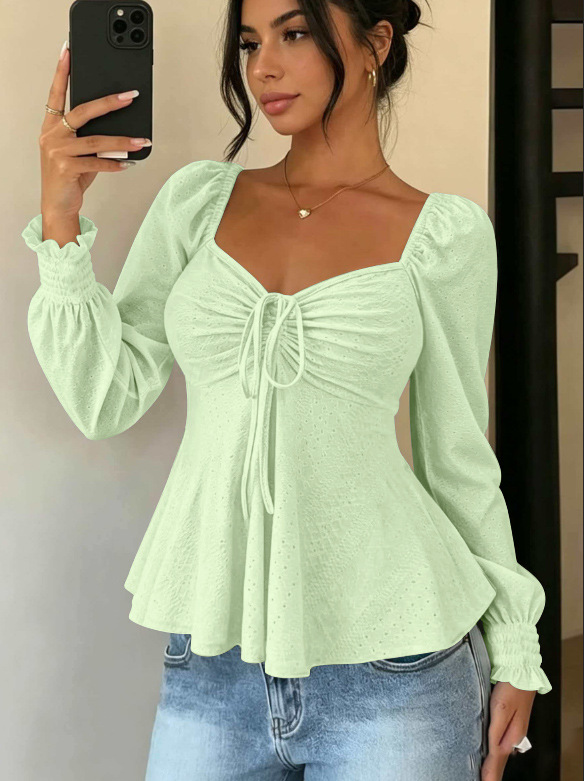 V-Neck Drawstring Ruched Short Sleeve Solid Color Top