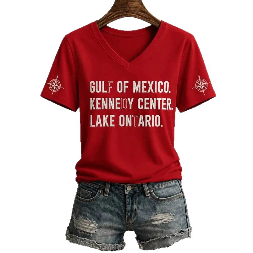 Women's Star Letter Print Short Sleeve V-Neck Top