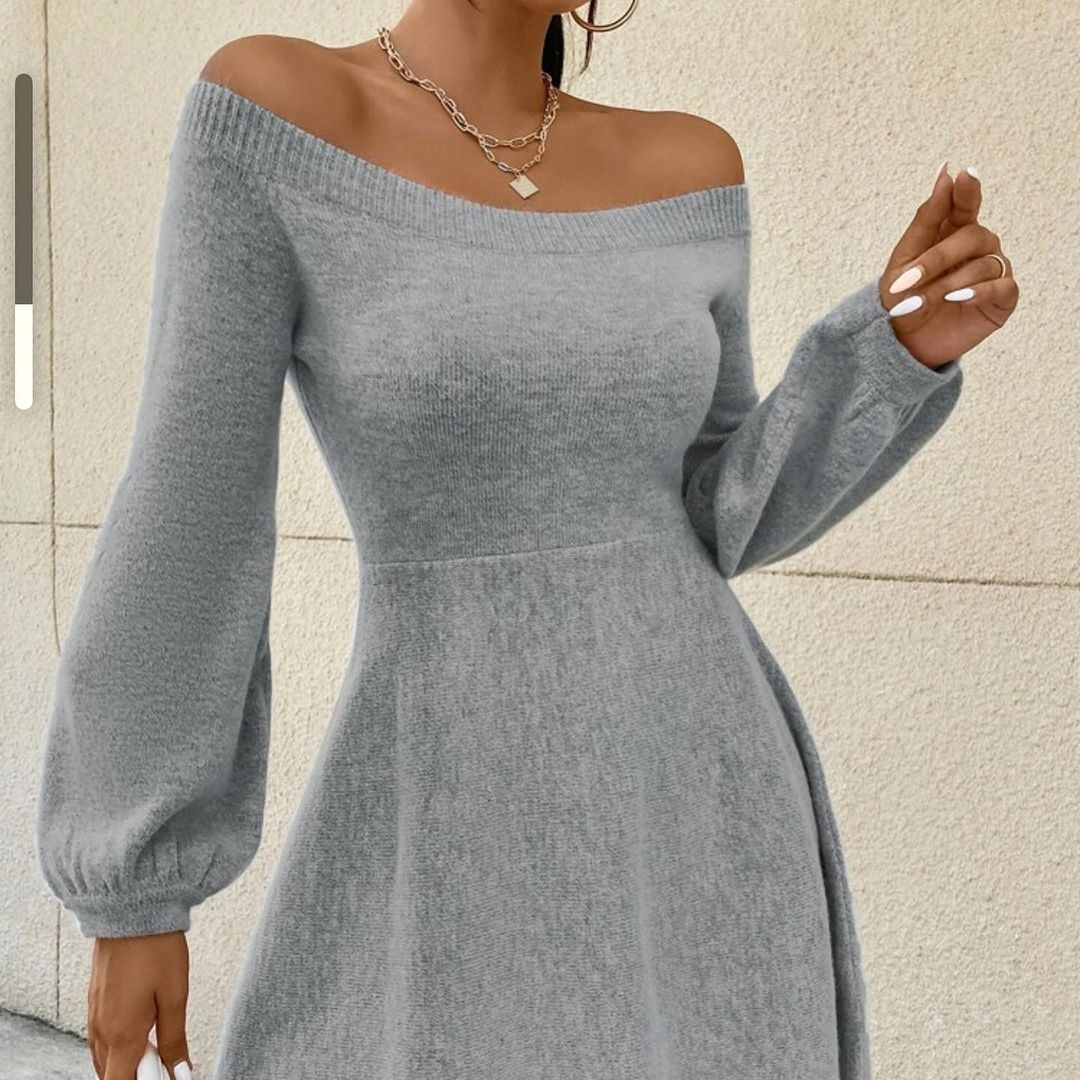 Double-Faced Knit Off-Shoulder Slim-Fit Solid Dress with Waist