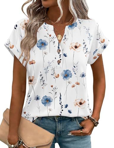 Women's Heart Floral Print V-Neck Short Sleeve T-Shirt
