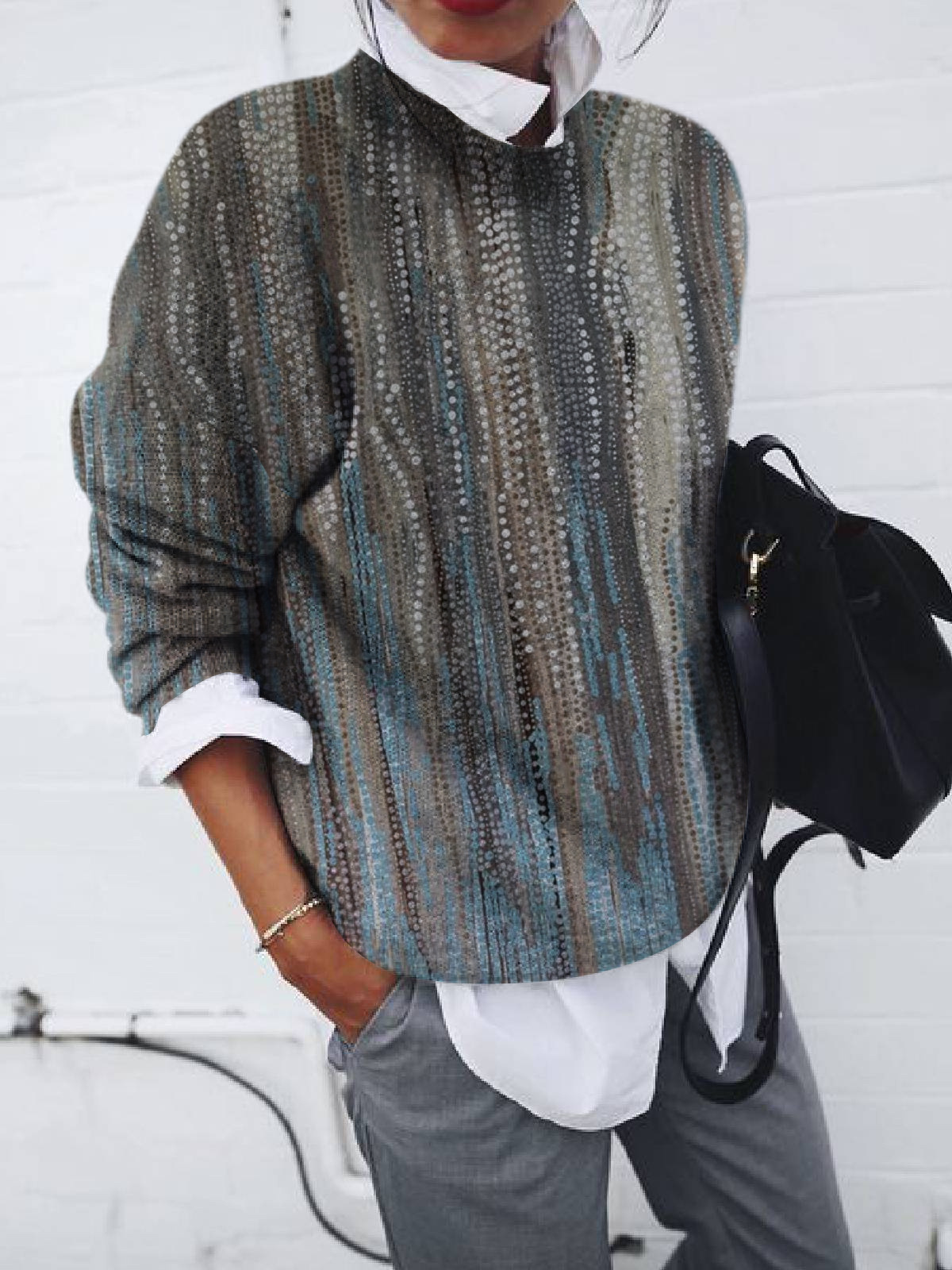Women's Vintage Floral Print Loose Long Sleeve Top