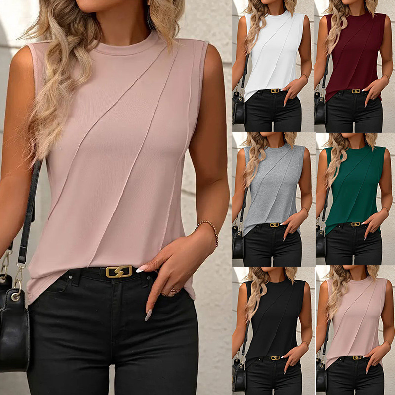 Women's Solid Crewneck Sleeveless Loose T-Shirt Tank Top