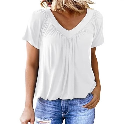 V-Neck Raglan Sleeve Ruched Casual T-Shirt