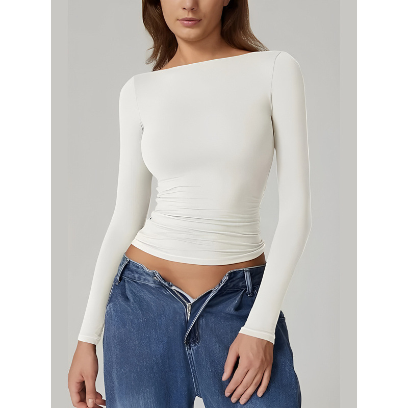 Women's Slim Fit Off-Shoulder Backless Long Sleeve Top