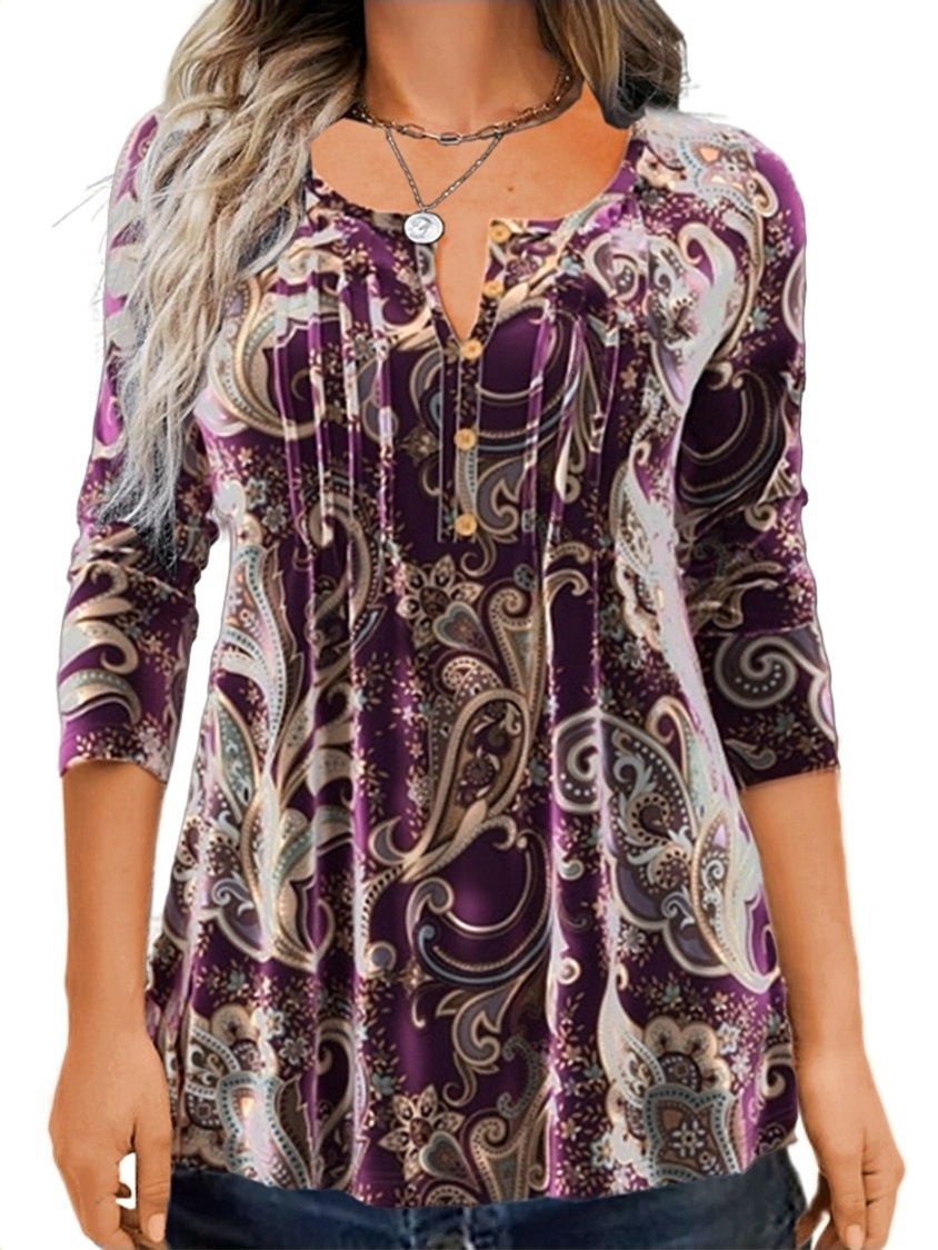 Women's Long Sleeve Printed Crewneck T-Shirt