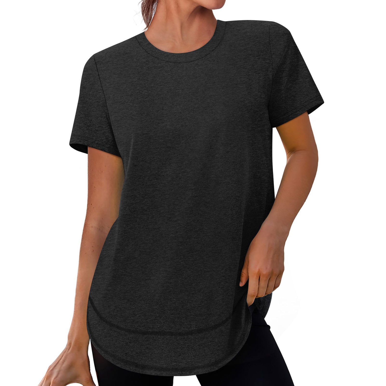 Women's Casual Loose Short Sleeve Solid Crewneck Pullover T-Shirt