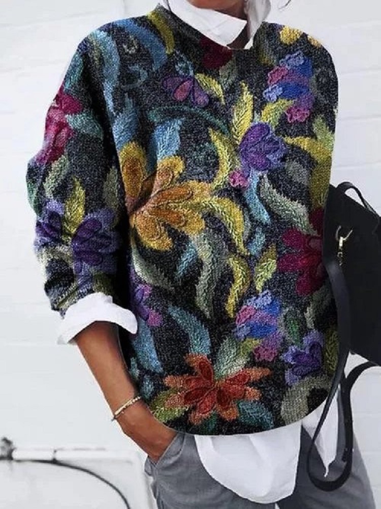 Floral Print Loose Long Sleeve Top