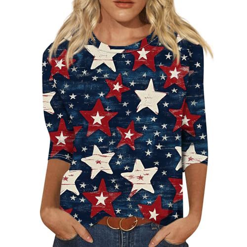 Summer American Flag Print Crewneck Short Sleeve Top