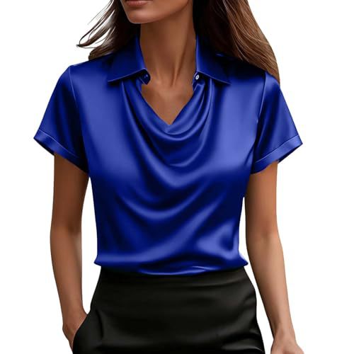 Women's Draped Neck Short Sleeve Solid Color Top