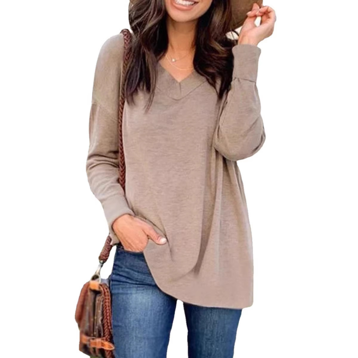 Women's Long Sleeve V-Neck Casual T-Shirt Top