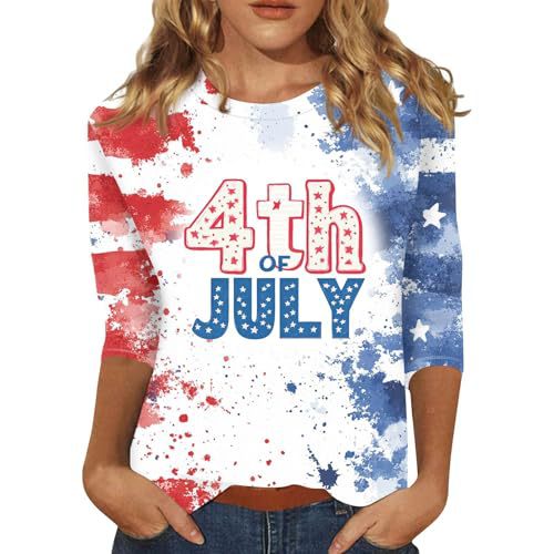 Summer American Flag Print Crewneck Short Sleeve Top