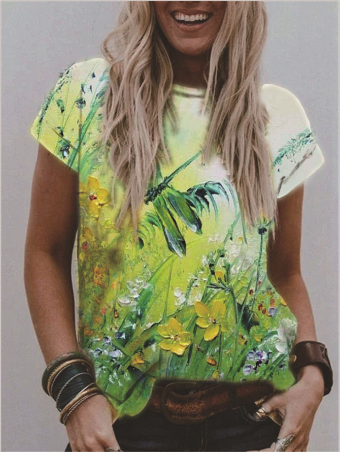 Women's V-Neck Floral Print Short Sleeve Loose Fit T-Shirt