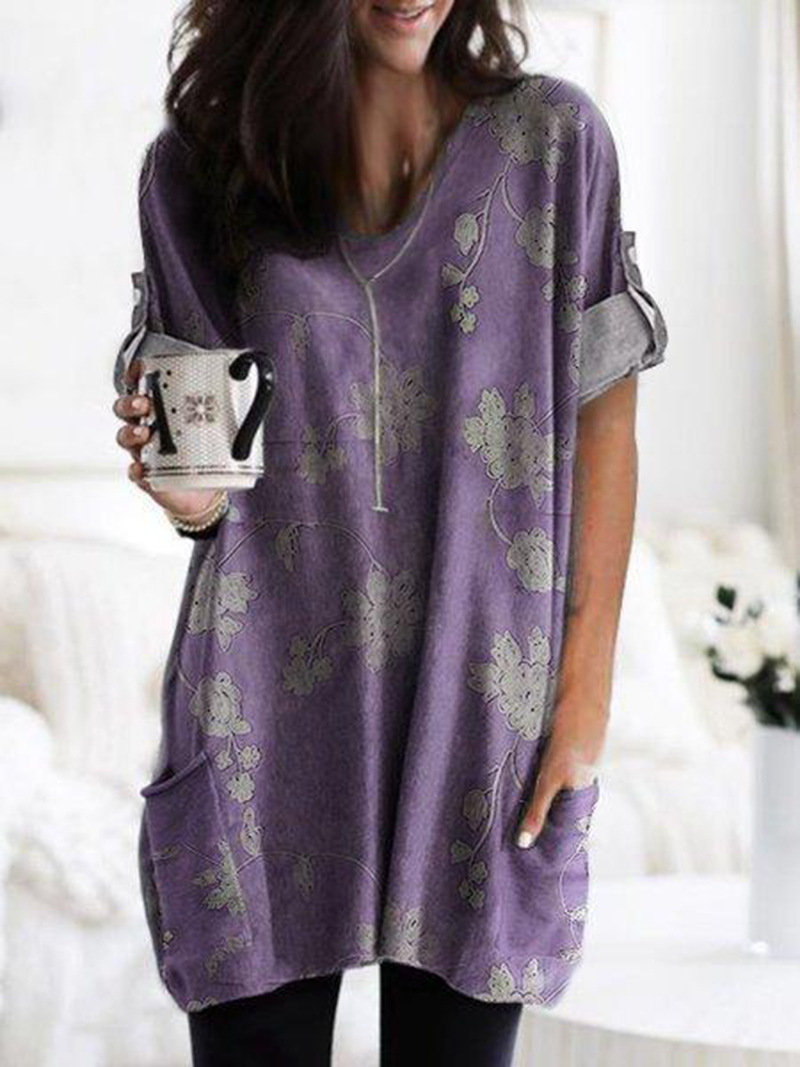 Women's Long Sleeve Pocket T-Shirt Casual Loose Fit Crew Neck Top