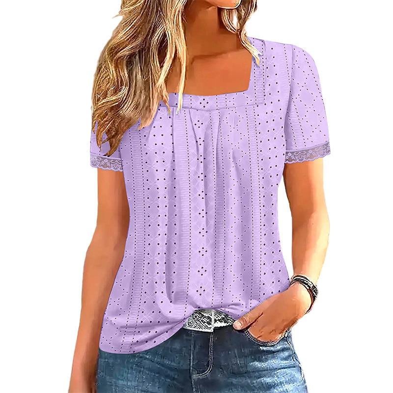 Women's Loose Fit Solid Square Neck Short Sleeve Top