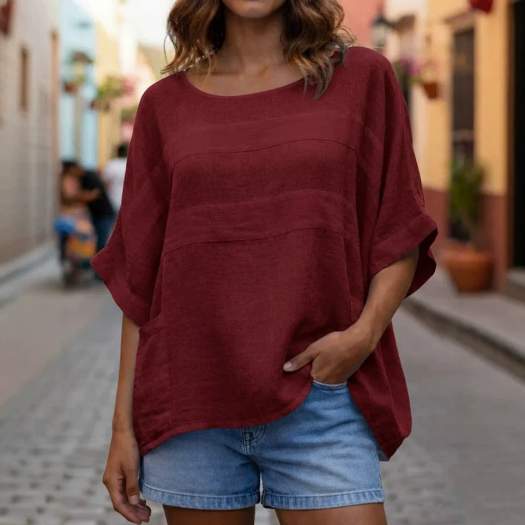 Women's Crewneck Three-Quarter Sleeve Loose Casual Top
