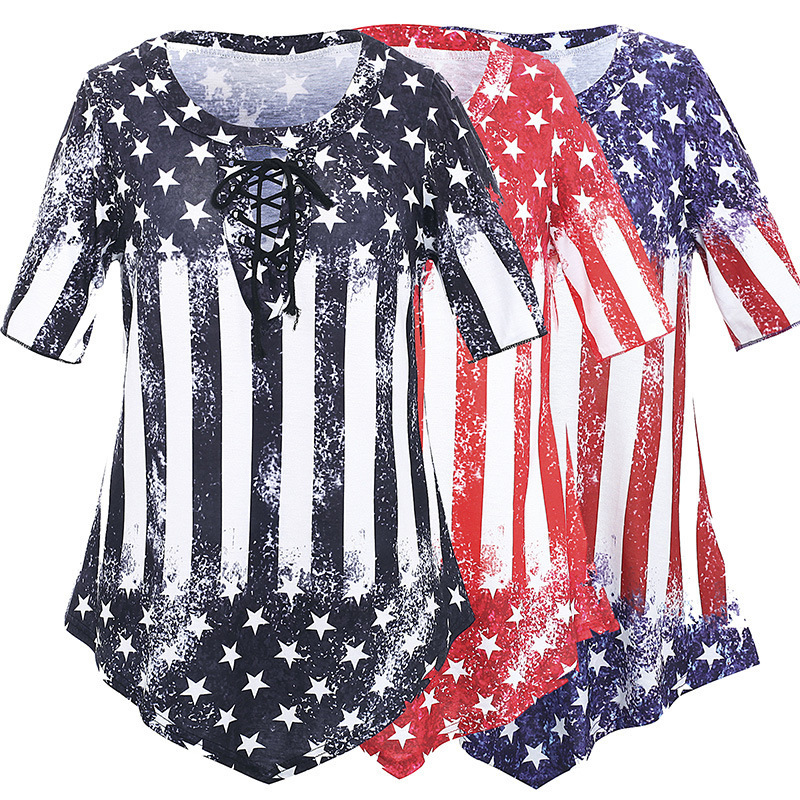 Flag Print Loose Short-Sleeve Women's T-Shirt