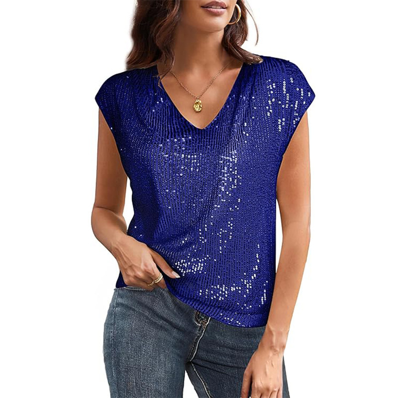 Women's Sexy V-Neck Sequin Shimmer Party Tank Top