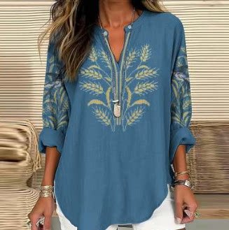 Floral Print V-Neck Long Sleeve T-Shirt for Women