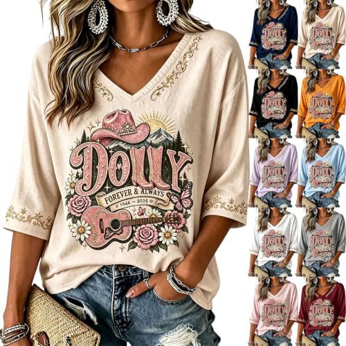Summer Dolly Print V-Neck Half-Sleeve Women's Top