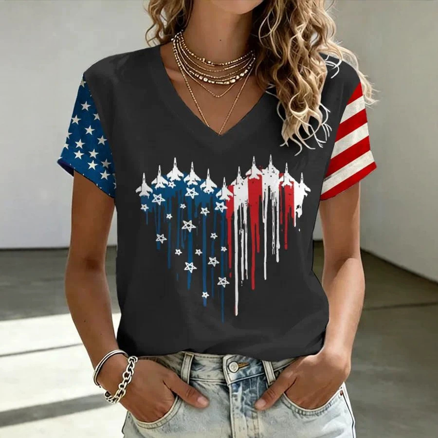 Women's Summer American Flag 3D Print Short Sleeve T-Shirt