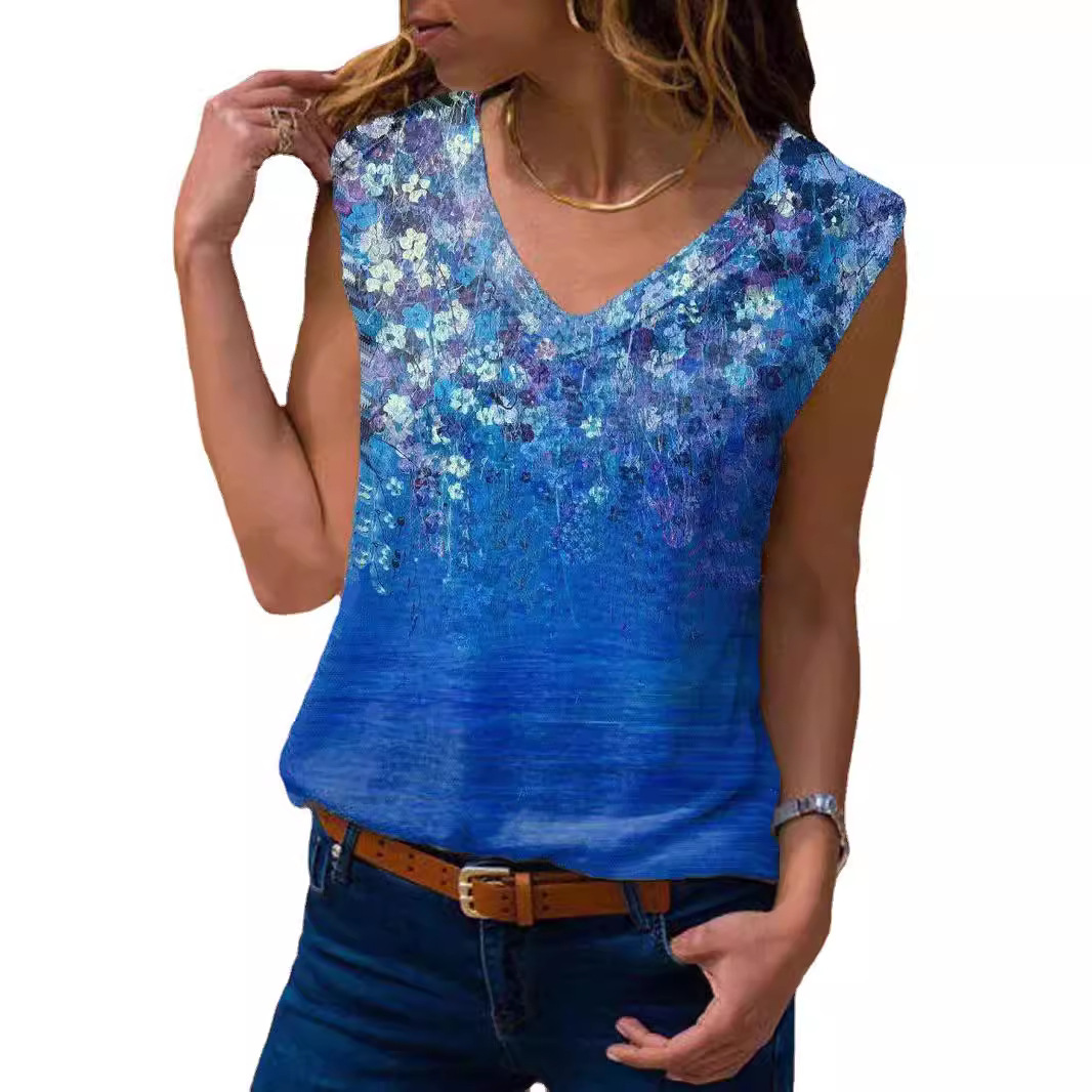2024 Summer New Independent Site Wish Amazon Hot Selling European and American Women's Floral Tank Top Sleeveless T-Shirt