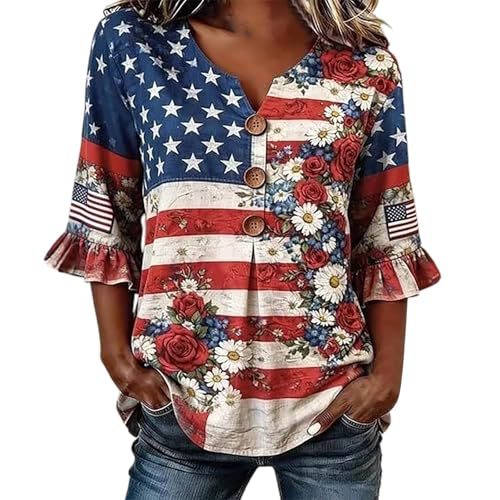 Summer American Firework Print Half-Sleeve Button Top