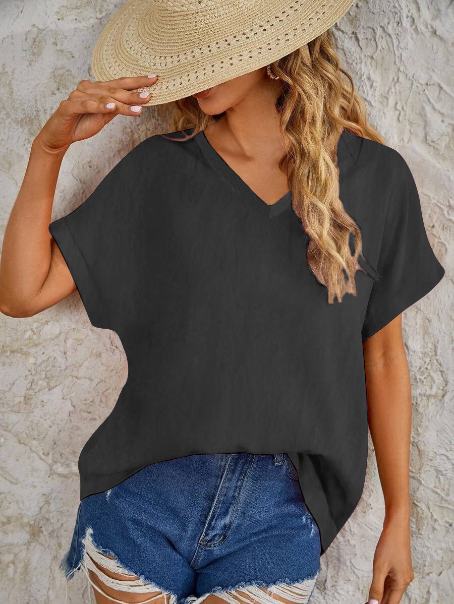 Women's Loose Casual Floral Print Cotton Linen Short Sleeve T-Shirt