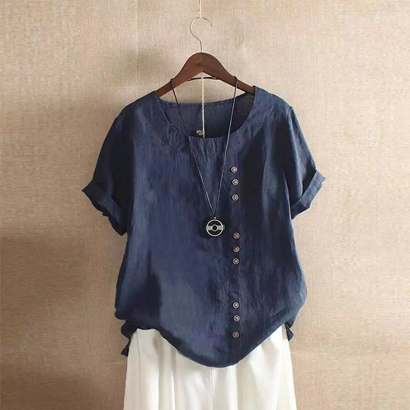 Women's Cotton Linen Plus Size Loose Casual T-Shirt