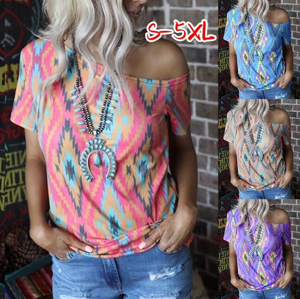 Women's Short Sleeve Printed Crew Neck Shirt
