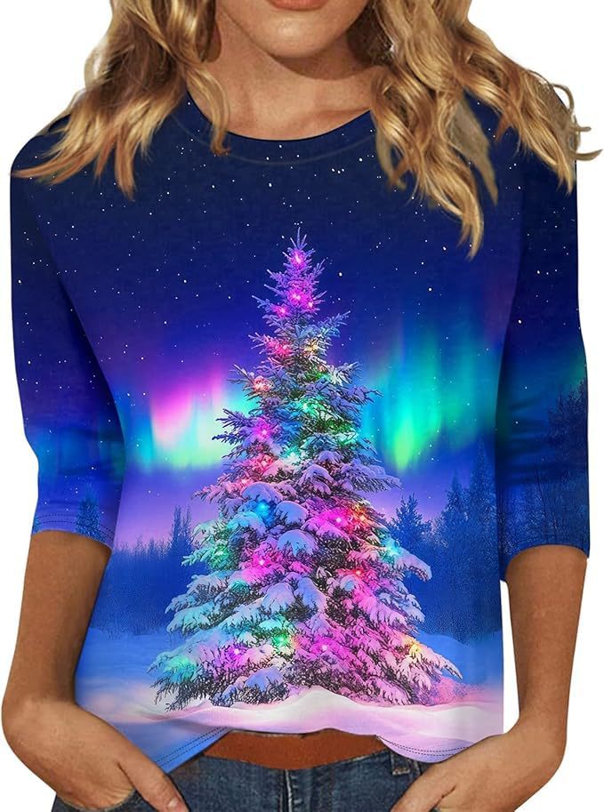 Christmas Tree Bow Print Women's Half-Sleeve T-Shirt