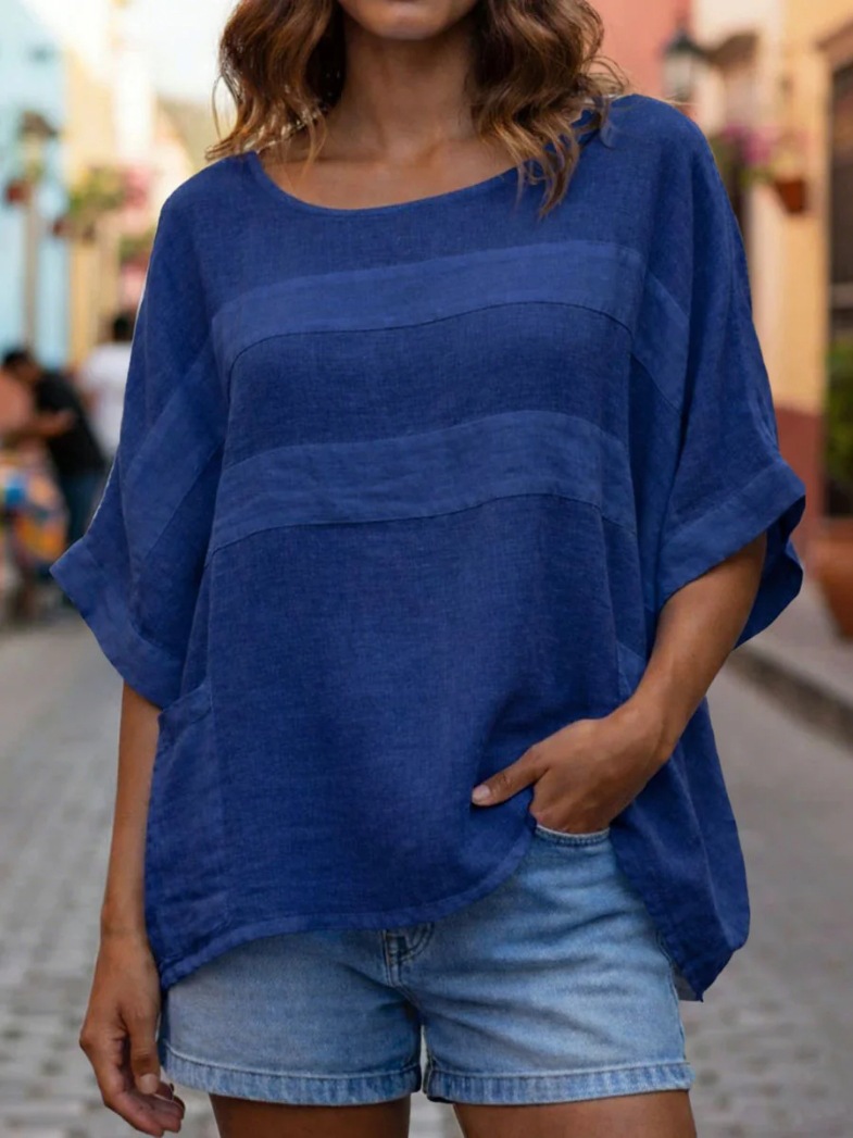 Women's Linen Crewneck 3/4 Sleeve Loose Casual Top