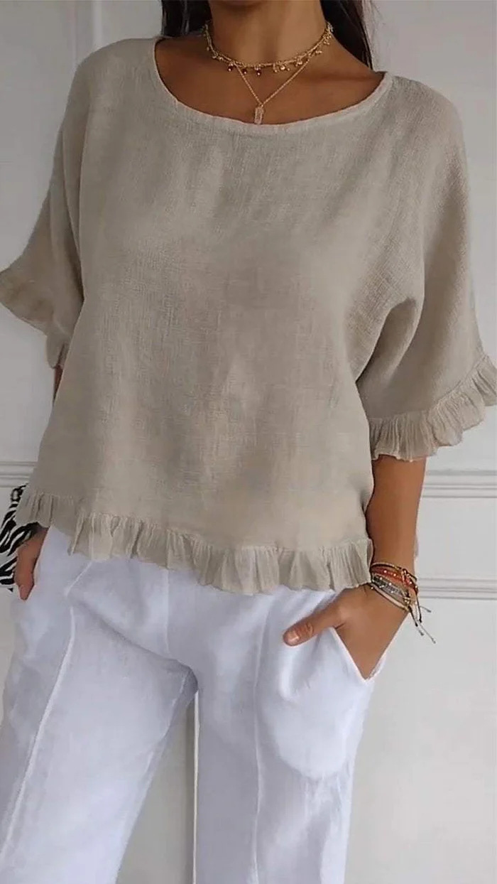 Women's Solid Ruffle Short Sleeve T-Shirt