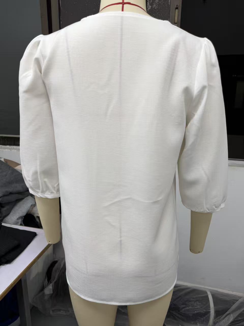 Women's Summer Square Neck Lace Trim 3/4 Sleeve Cotton Linen Top