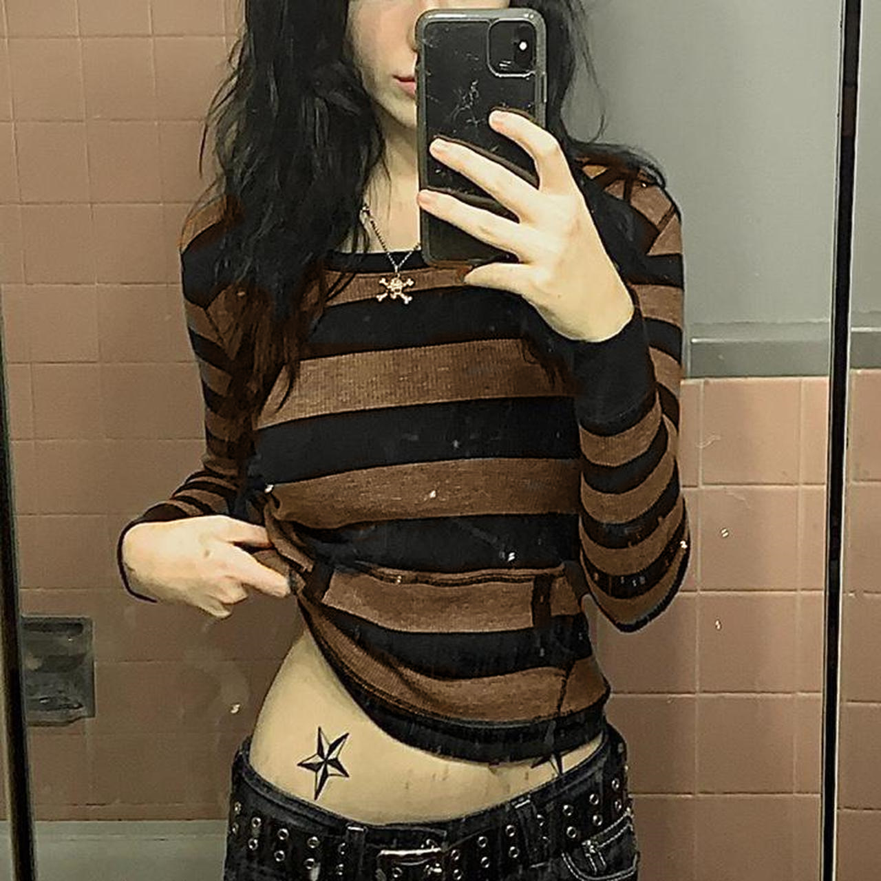 Women's Color-Block Striped Long-Sleeve Hooded Pullover Top