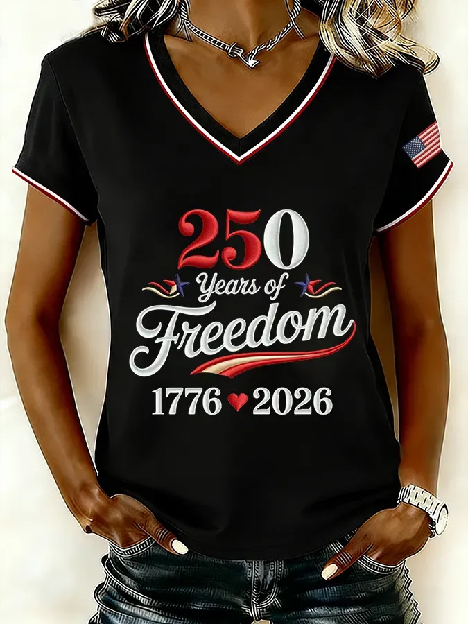 Women's Summer American 250th Anniversary Flag Print T-Shirt