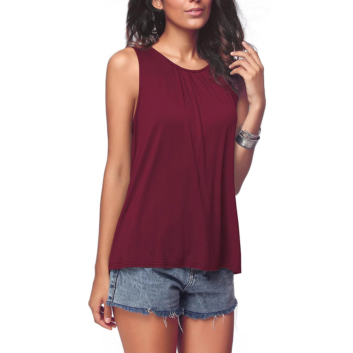 Women's Solid Crew Neck Sleeveless Tank Top