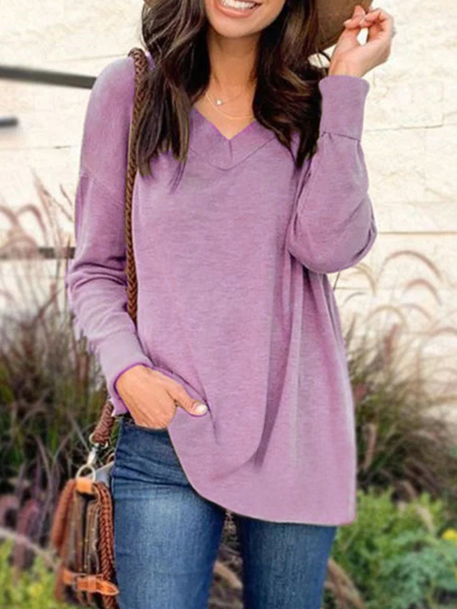 Women's Long Sleeve V-Neck Casual T-Shirt Top