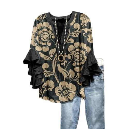Women's Vintage Floral Print Half-Sleeve Top