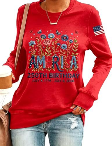 American Flag Letter Floral Print Long Sleeve Women's Top