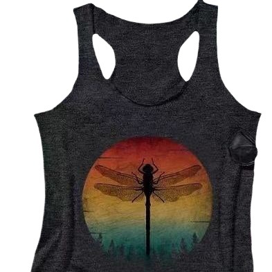 Dragonfly Print Round Neck Sleeveless Tank Top