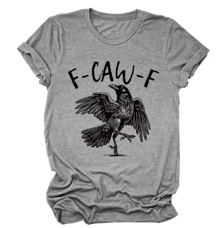 Bird & Crow Print Crewneck Short Sleeve Top